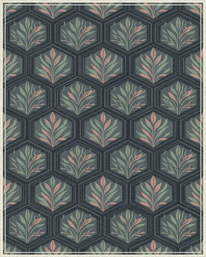 Sage and Charcoal Geometric Hexagon Rug - cutout