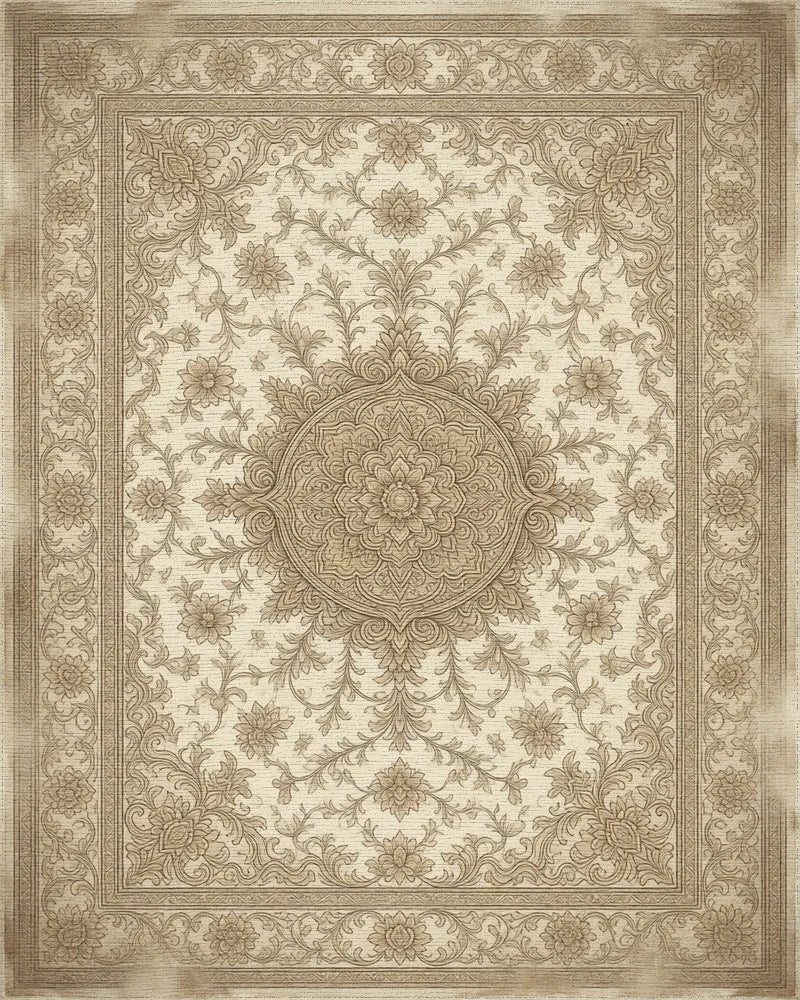 Distressed Terracotta Medallion Beige Rug - cutout