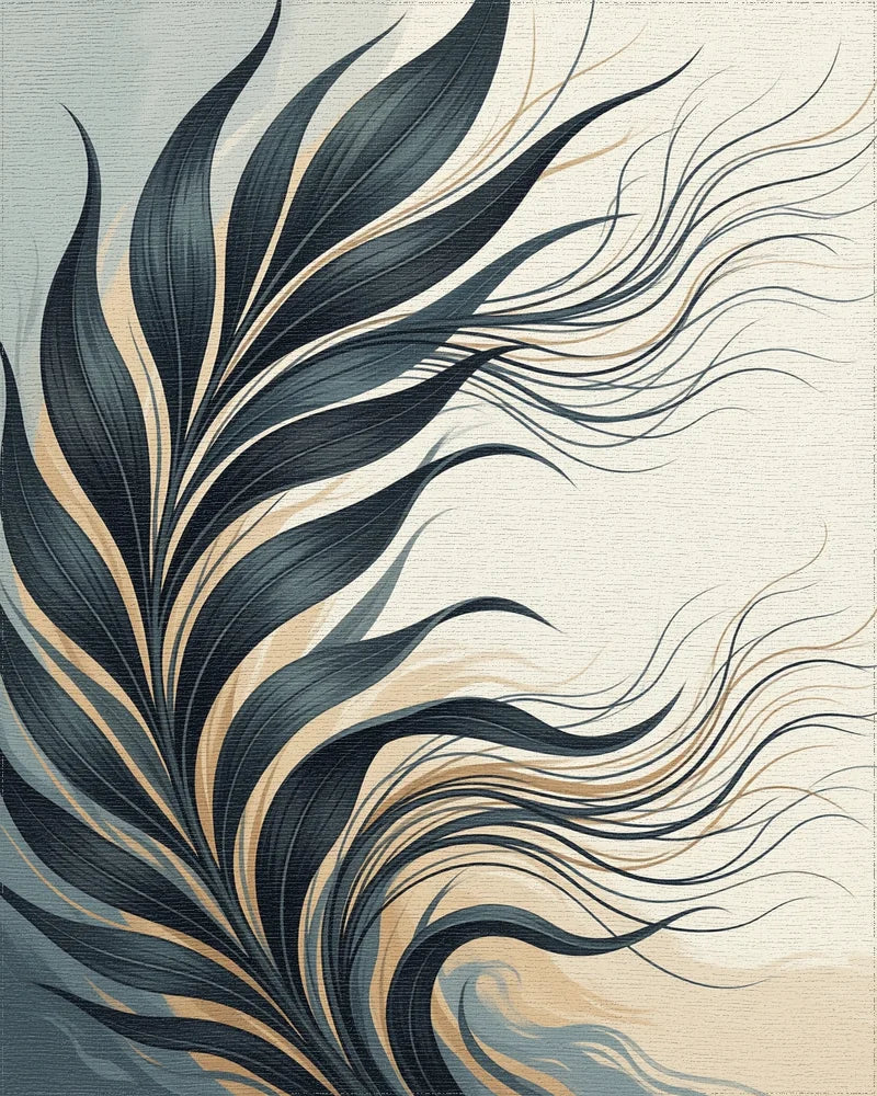 Minimalist Botanical Charcoal Ivory Rug - cutout