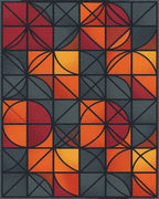 Modern Geometric Crimson And Charcoal Rug - cutout