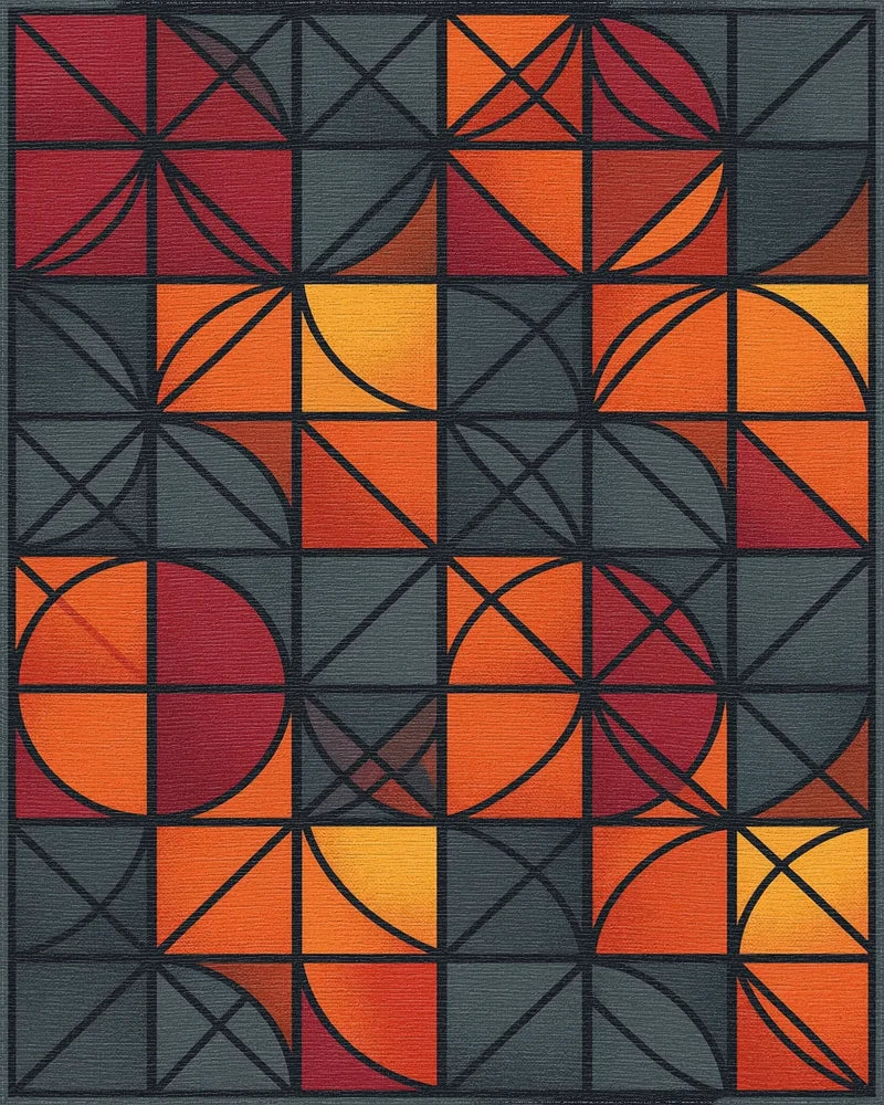Modern Geometric Crimson And Charcoal Rug - cutout