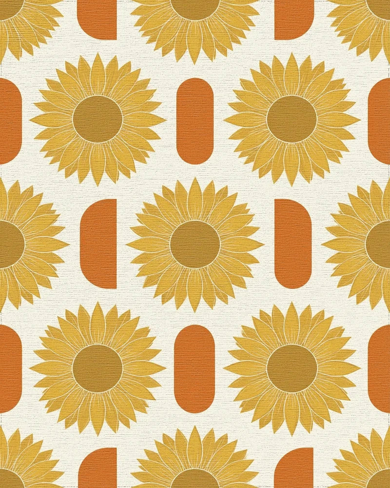 Minimalist Golden Sunflower Floral Rug - cutout