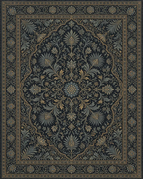 Blue Gold Traditional Rug - cutout