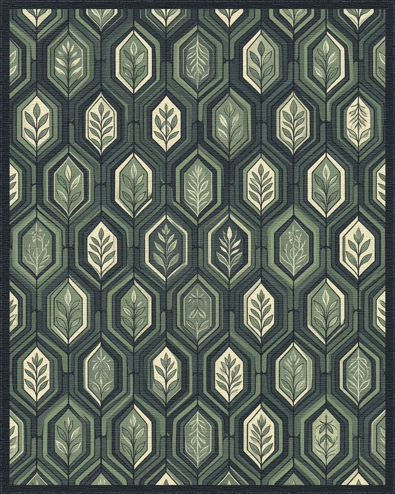 Minimalist Charcoal and Sage Hexagon Rug - cutout