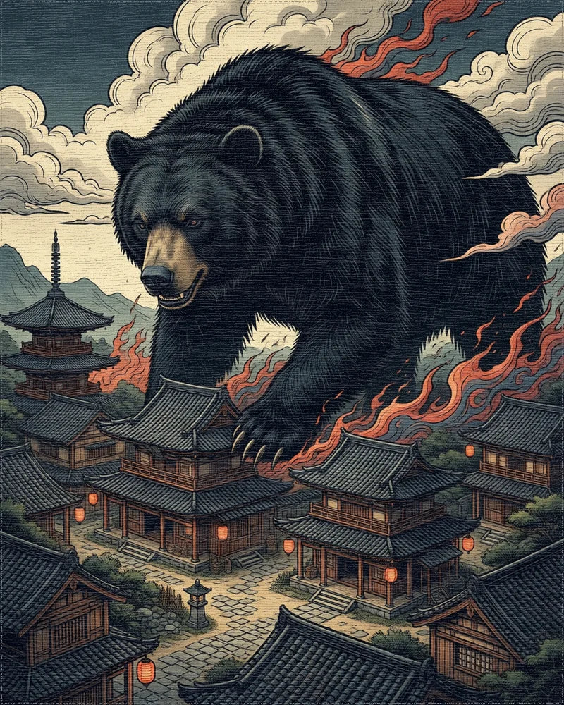 Cinematic Bear Village Graphic Area Rug - cutout