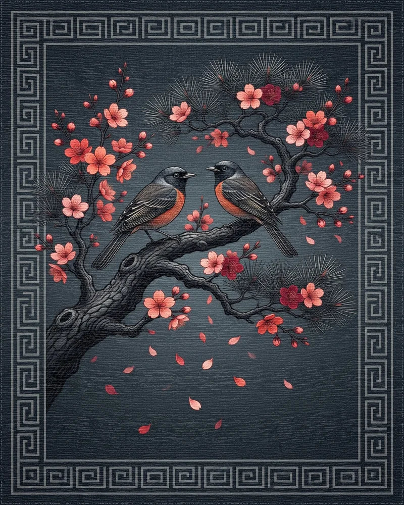 Songbird Floral Geometric Border Rug - cutout
