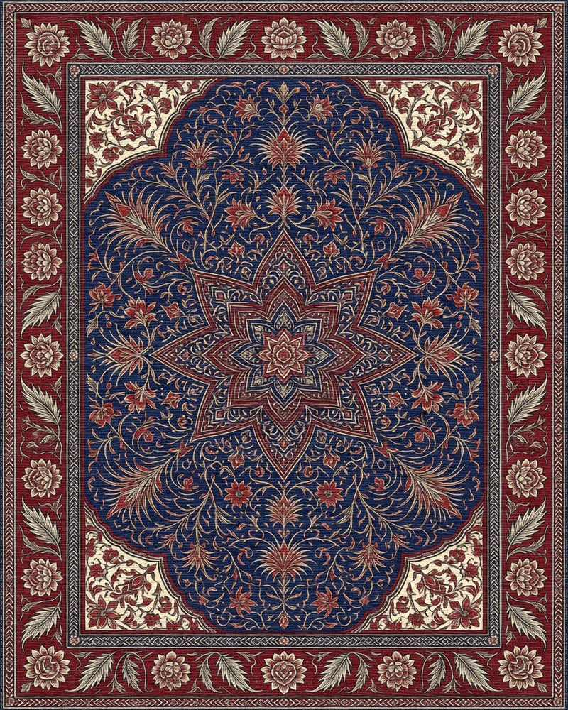 Crimson Indigo Floral Filigree Rug - cutout