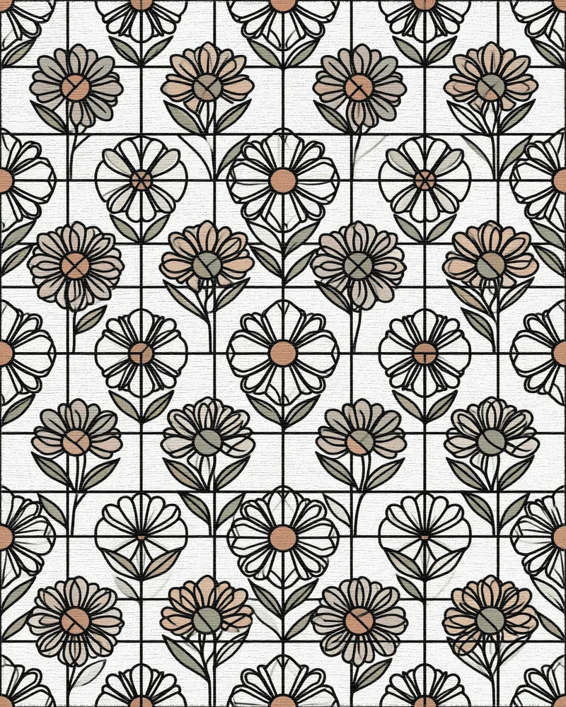 Floral Black White Rug - cutout