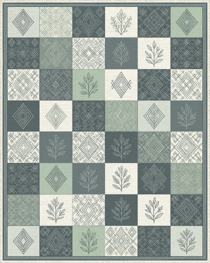 Green White Geometric Rug - cutout