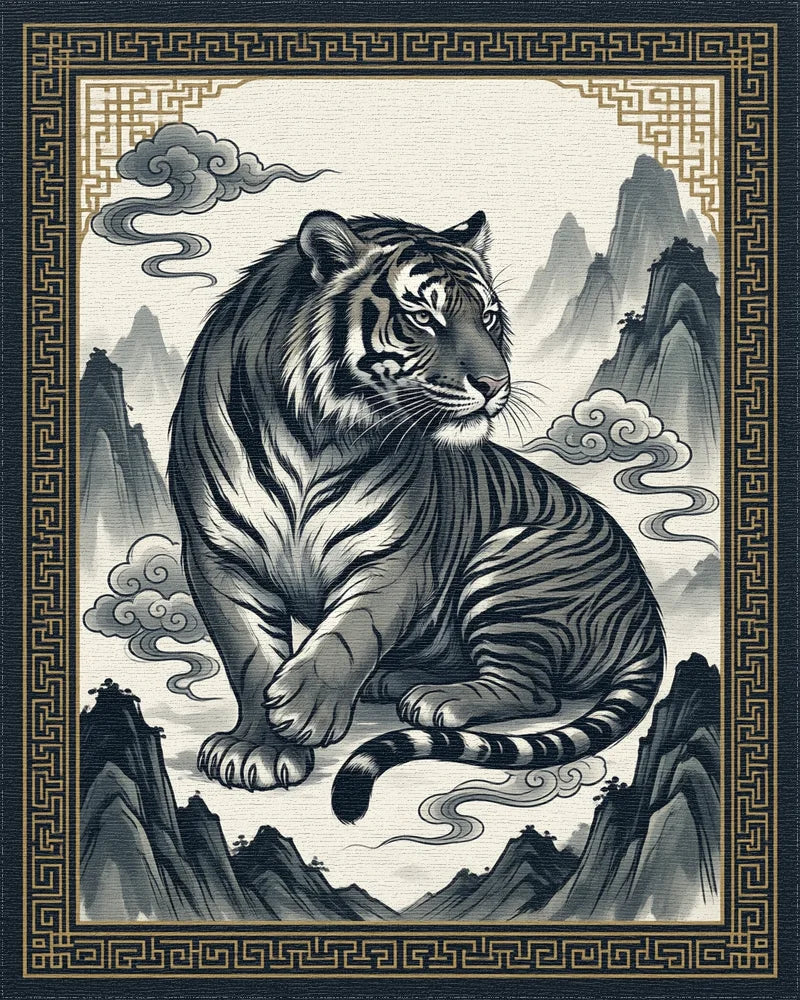 Charcoal Tiger Mountain Ink Area Rug - cutout