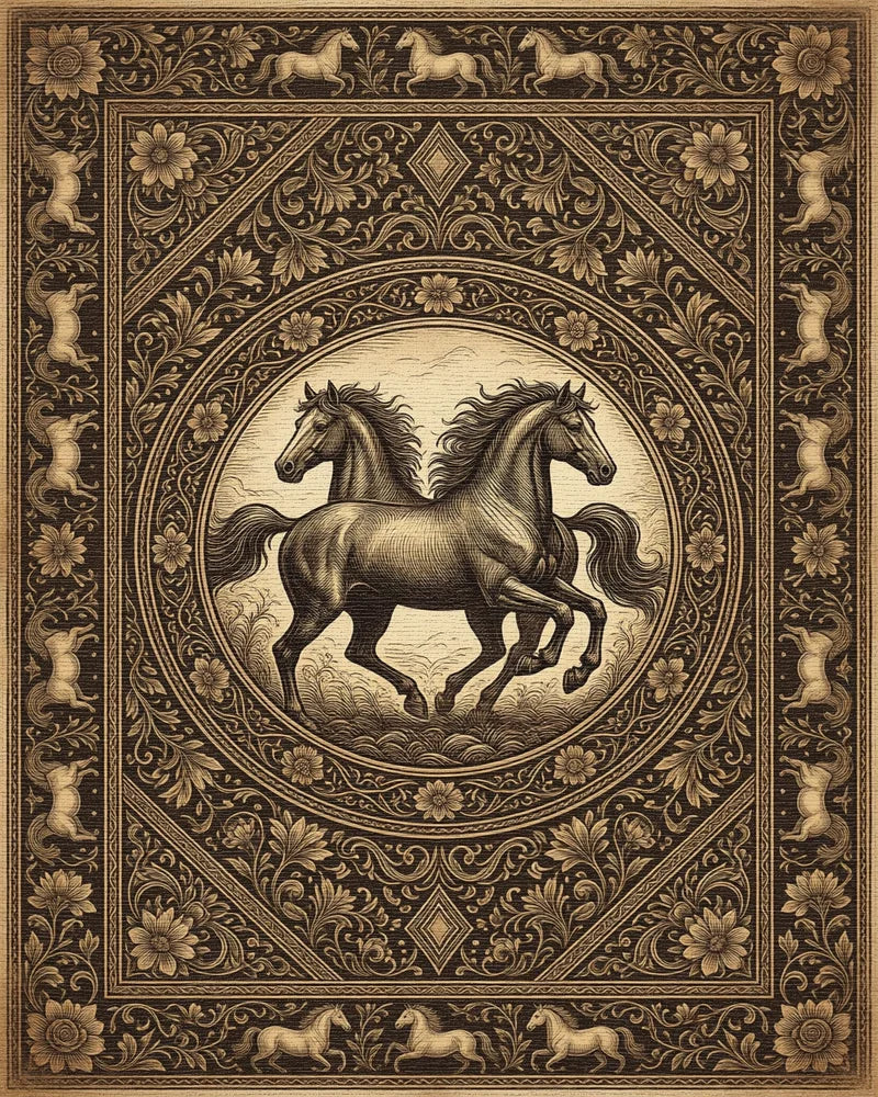 Galloping Horse Monochromatic Medallion Rug - cutout