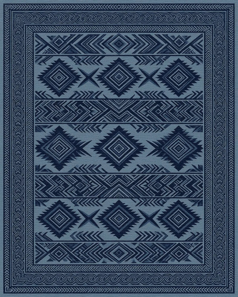 Structured Indigo Geometric Tribal Rug - cutout