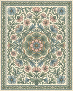 Cream Green Blue Rug - cutout