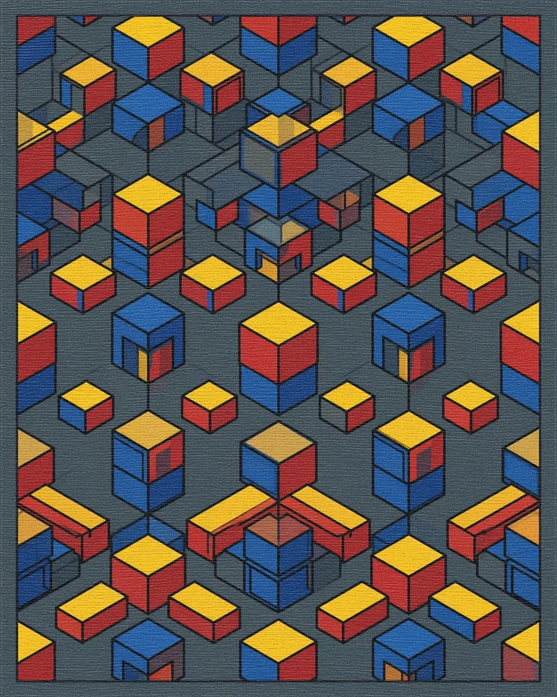Modern Primary Geometric Isometric Grid Rug - cutout
