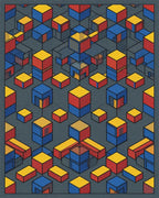 Modern Primary Geometric Isometric Grid Rug - cutout