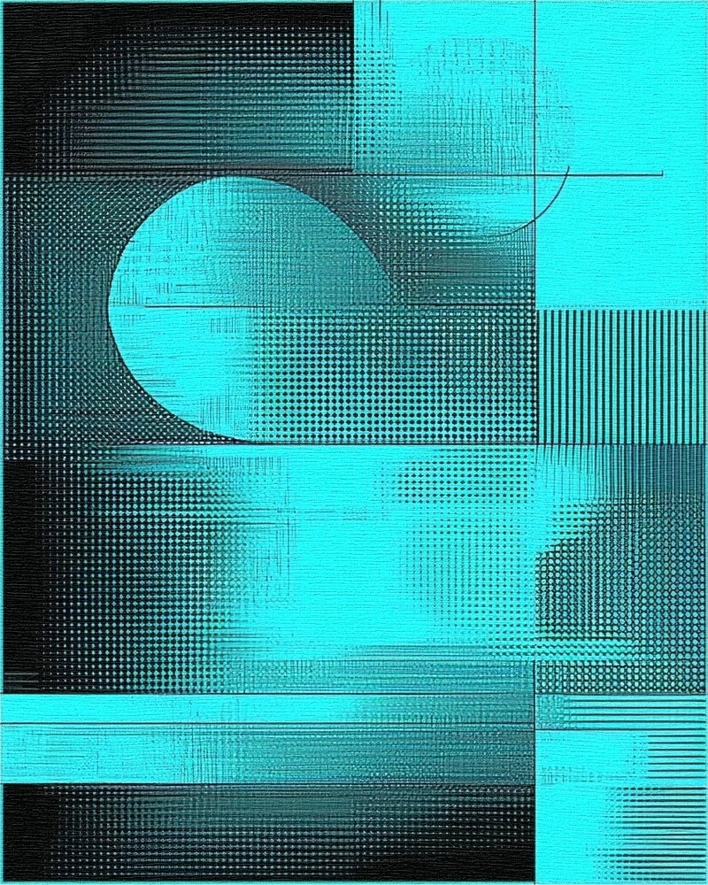 Cyber Teal Geometric Fragment Rug - Cutout View