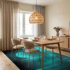 Cyber Teal Geometric Fragment Rug - Dining Room View