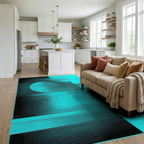 Cyber Teal Geometric Fragment Rug - Living Room View