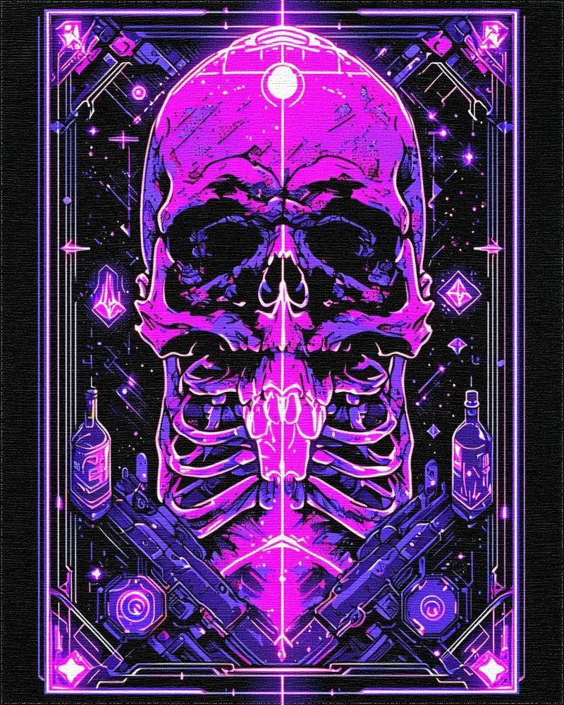 Cyberpunk Neon Skull And Guns Rug - Cutout View