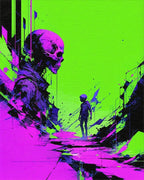 Cyberpunk Skull Neon Abstract Rug - Cutout View