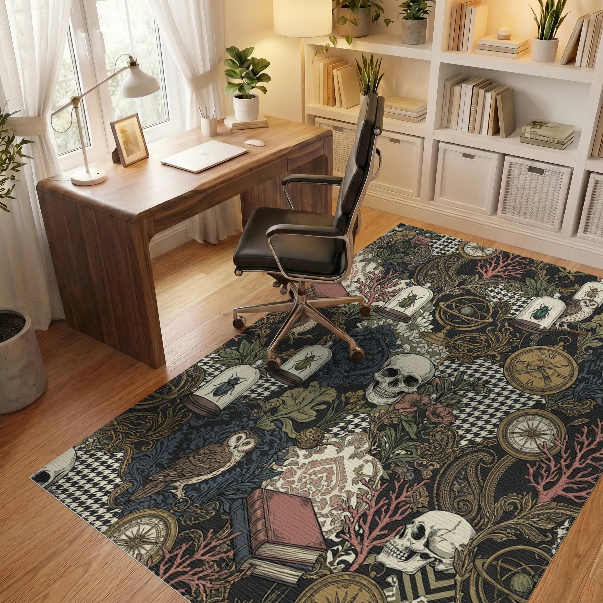 Dark Academia Skulls Insects Globes Books Rug Office View