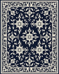 Dark Blue and Cream Floral Medallion Rug - Cutout View
