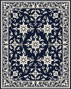Dark Blue and Cream Floral Medallion Rug - Cutout View