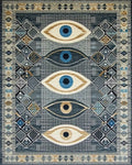 Dark Blue Eye Medallion Geometric Rug - Cutout View