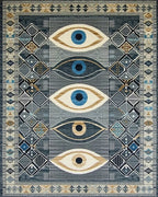 Dark Blue Eye Medallion Geometric Rug - Cutout View