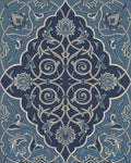 Dark Blue Floral Arabesque Scroll Rug - Cutout View