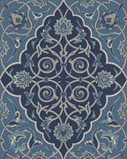 Dark Blue Floral Arabesque Scroll Rug - Cutout View