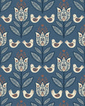 Dark Blue Folk Art Floral Bird Rug - Cutout View