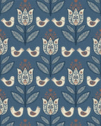 Dark Blue Folk Art Floral Bird Rug - Cutout View