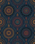 Dark Blue Medallion Floral Foliage Rug - Cutout View