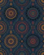 Dark Blue Medallion Floral Foliage Rug - Cutout View