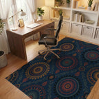 Dark Blue Medallion Floral Foliage Rug Office View