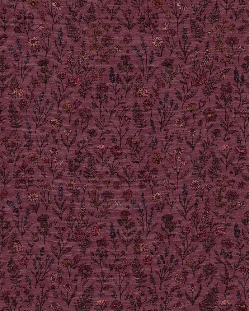 Dark Burgundy Wildflower Meadow Rug - Cutout View