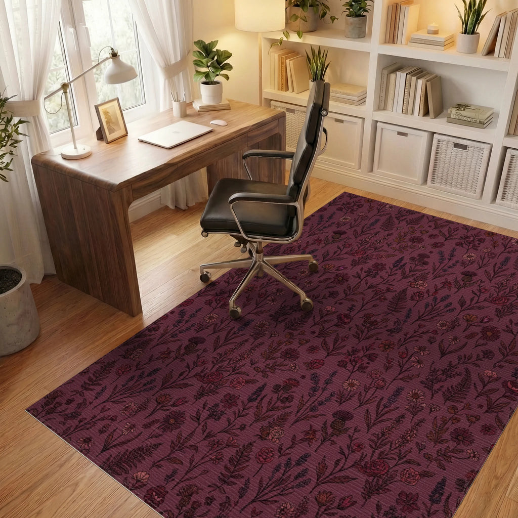 Dark Burgundy Wildflower Meadow Rug Office View