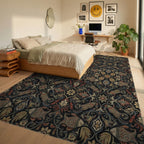 Dark Floral Fish Medallion Rug Bedroom View
