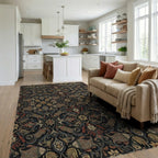 Dark Floral Fish Medallion Rug Living Room View
