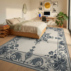 Dark Floral Patterned Elegant Rug Bedroom View