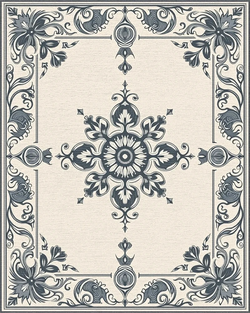 Dark Floral Patterned Elegant Rug - Cutout View