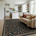Dark Floral Tree Vine Pattern Rug - Living Room View