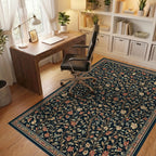 Dark Floral Tree Vine Pattern Rug - Office View