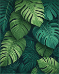 Dark Forest Green Tropical Leaf Rug - Cutout View