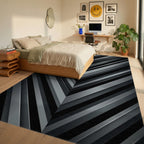 Dark Gray Chevron Stripe Rug Bedroom View
