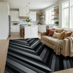 Dark Gray Chevron Stripe Rug Living Room View