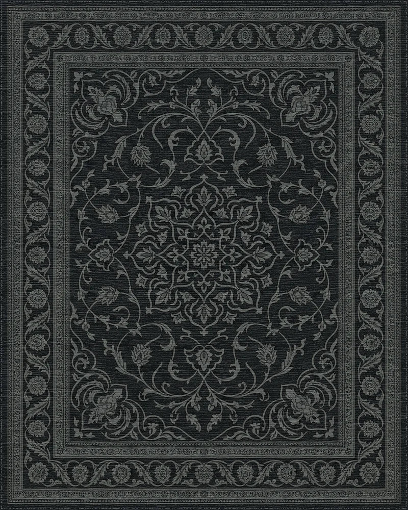 Dark Gray Intricate Floral Medallion Rug - Cutout View