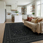 Dark Gray Intricate Floral Medallion Rug Living Room View