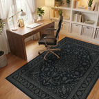 Dark Gray Intricate Floral Medallion Rug Office View